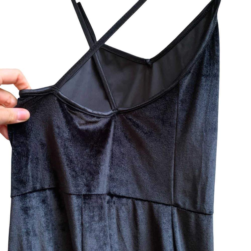 ASOS Collusion UK Black Velvet Jumpsuit Spaghetti Strap V Neck Cross Back Witchy - Picture 15 of 16